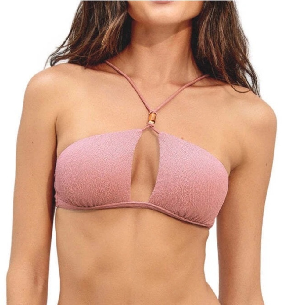 VIX Swimwear Revolve Flora Nicole Bikini Beaded Halter Top Firenze Duchese Pink
